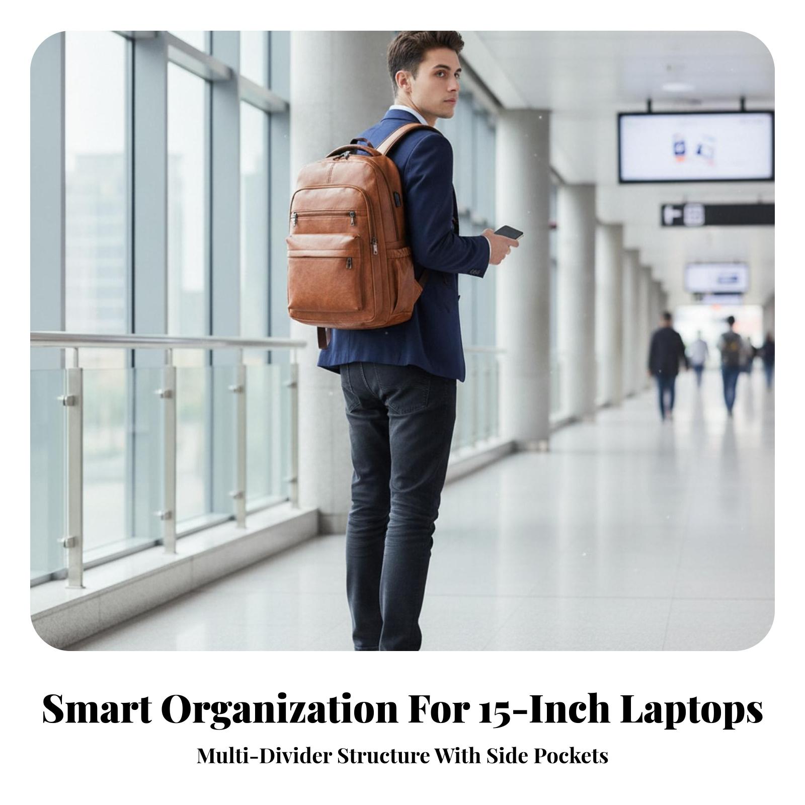 Leather Work Rucksack Mens - Mochila Impermeable para Hombre con Compartimento